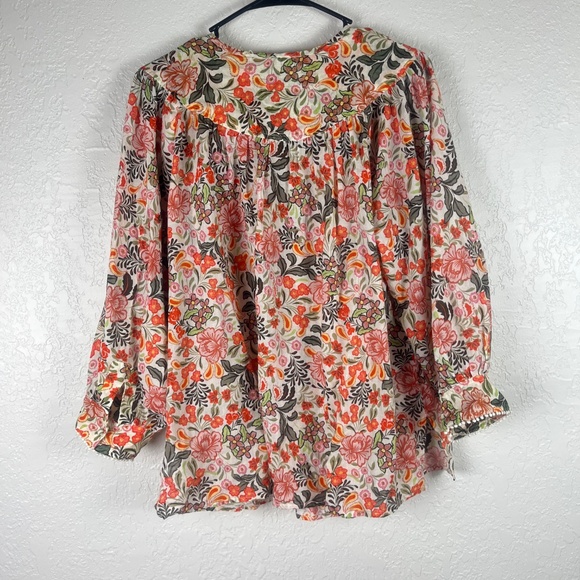 Johnny Was Valencia Circle Yoke Blouse Top Sz Large Floral Cuff Multicolor - Picture 8 of 14